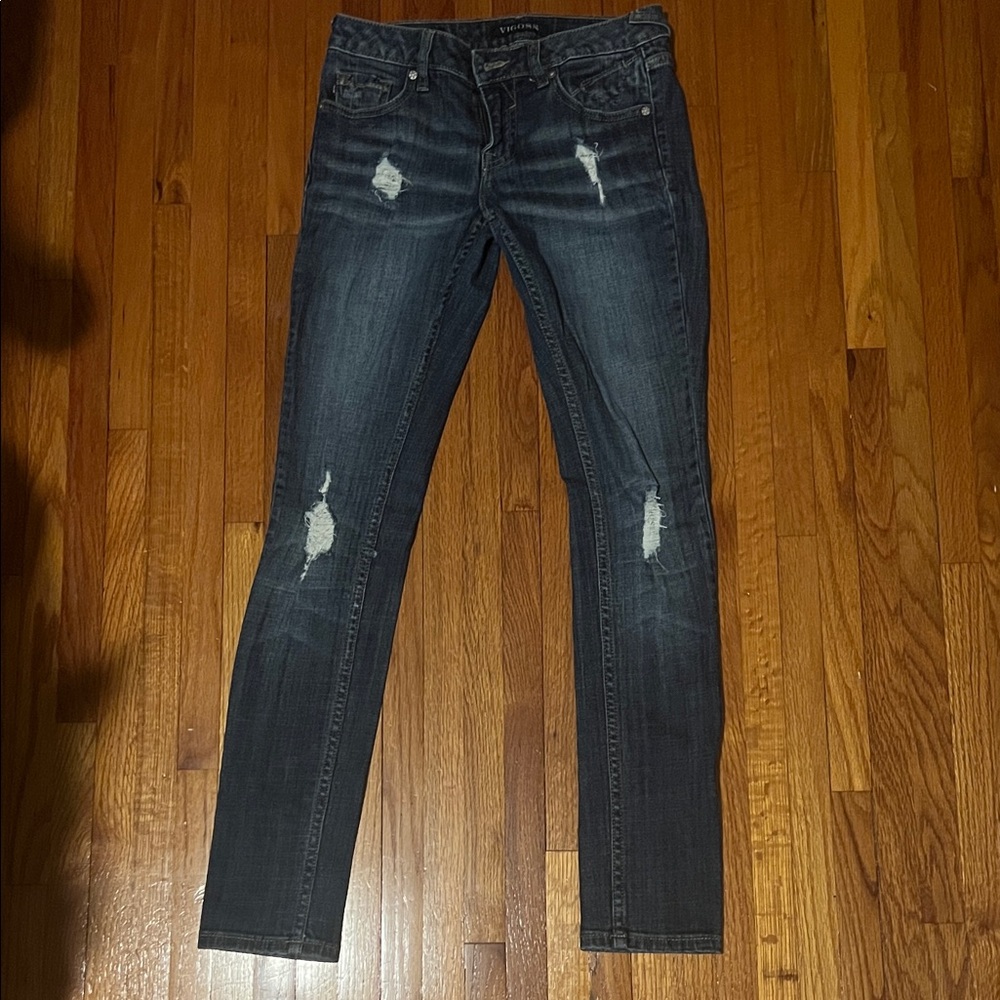VIGOSS Women's Distressed Dark Blue Jeans